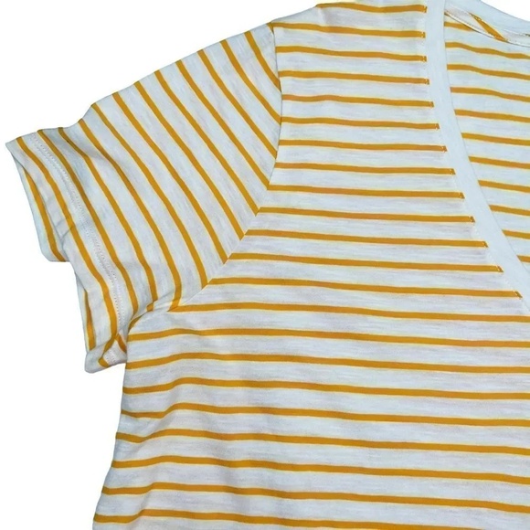 Madewell Theresa Striped Short Sleeve V Neck Top In Pollen Yellow Cotton Size 2X - Picture 7 of 13